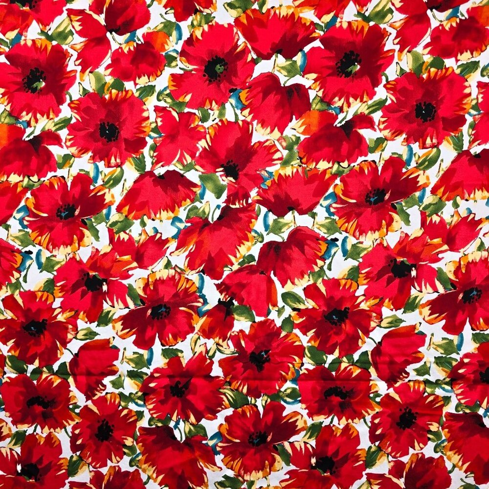 Poppies Floral Fabric Red Flowers Minerva Jardin Remnant Stretch Cotton Sateen